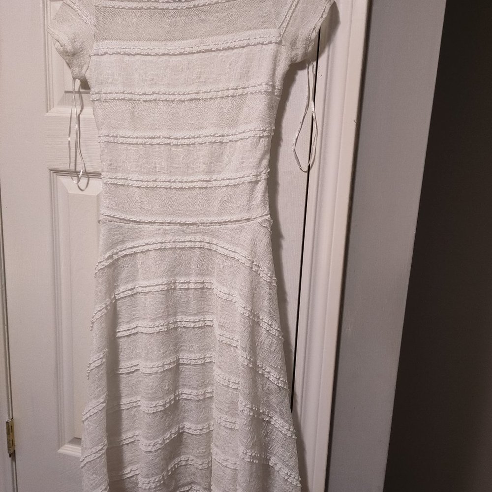 Laura Petite white mini dress with contrast striping